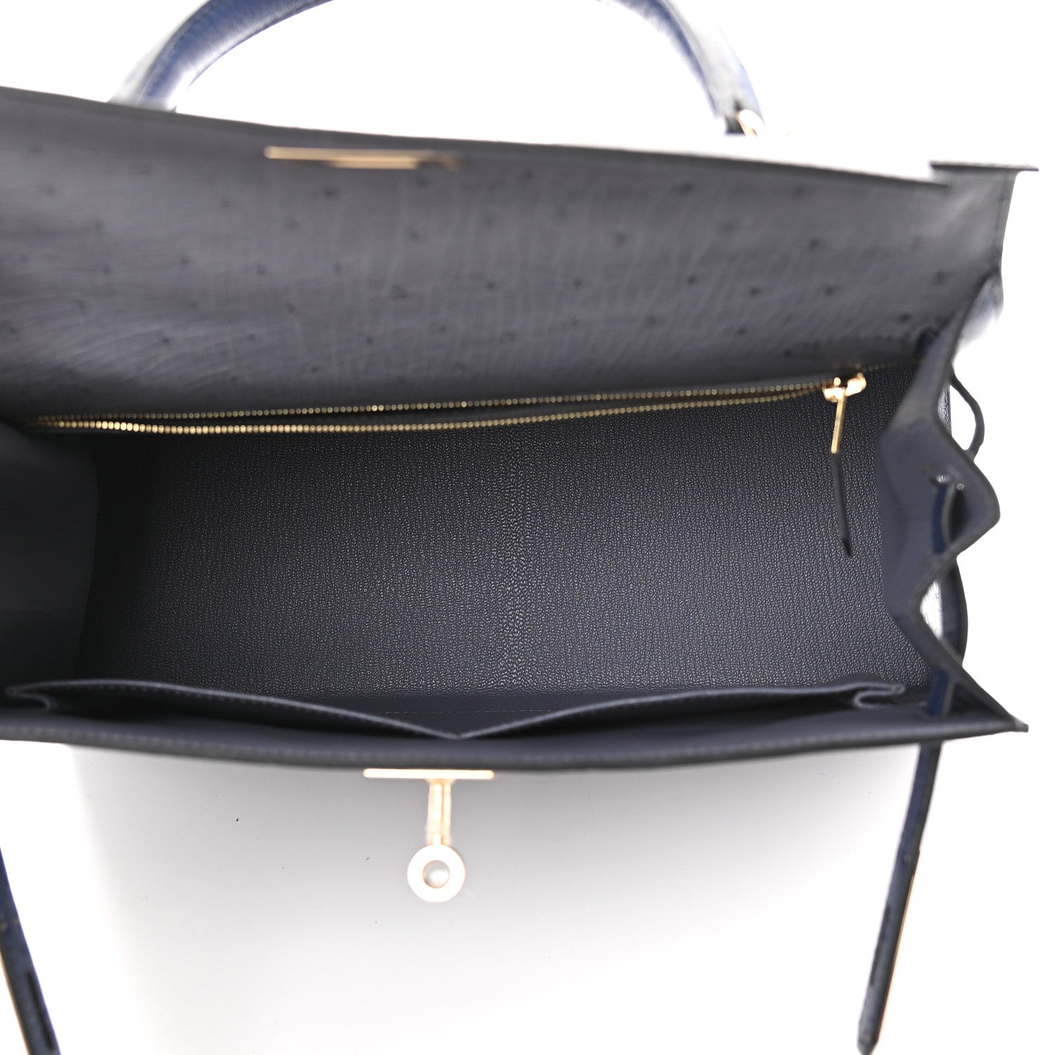 Hermes Ostrich Horseshoe Kelly Sellier 28 Gris Agate Bleu Iris 5 of 9