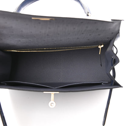 Hermes Ostrich Horseshoe Kelly Sellier 28 Gris Agate Bleu Iris 5 of 9