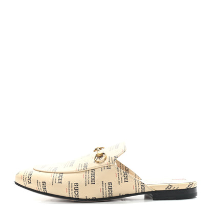 Gucci Calfskin Stamp Print Womens Princetown Slippers 40 Soy Black 1 of 7
