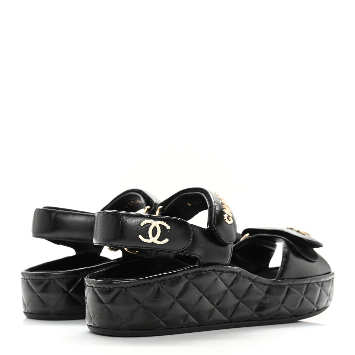 Chanel Shiny Calfskin Logo Platform Sandals 38 Black 4 of 12