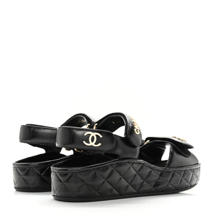 Chanel Shiny Calfskin Logo Platform Sandals 38 Black 4 of 12