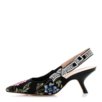 Christian Dior Ribbon Petites Fleurs Embroidered J'Adior Slingback Pumps 36.5 Black 1 of 13