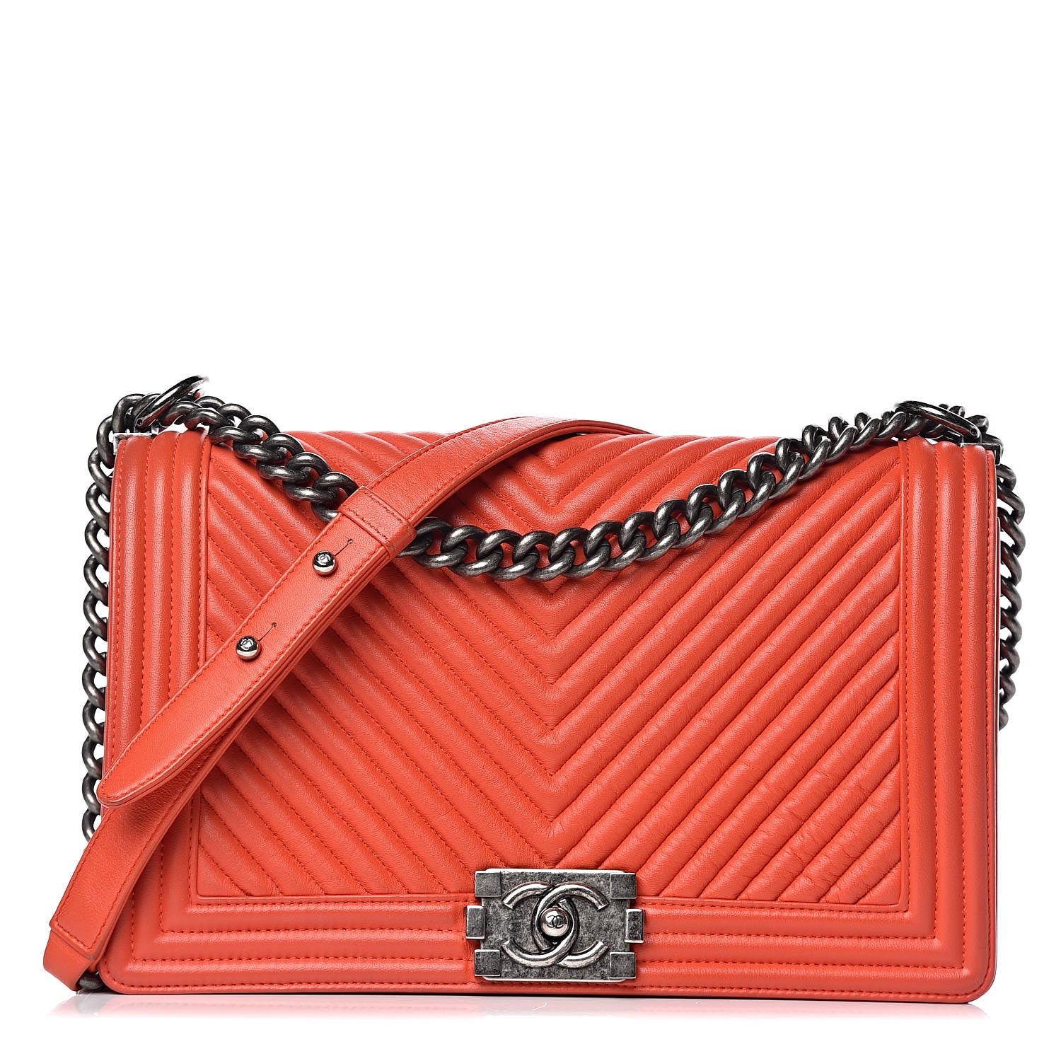 Chanel Wrinkled Lambskin Chevron Quilted New Medium Boy Flap Orange 1 of 12