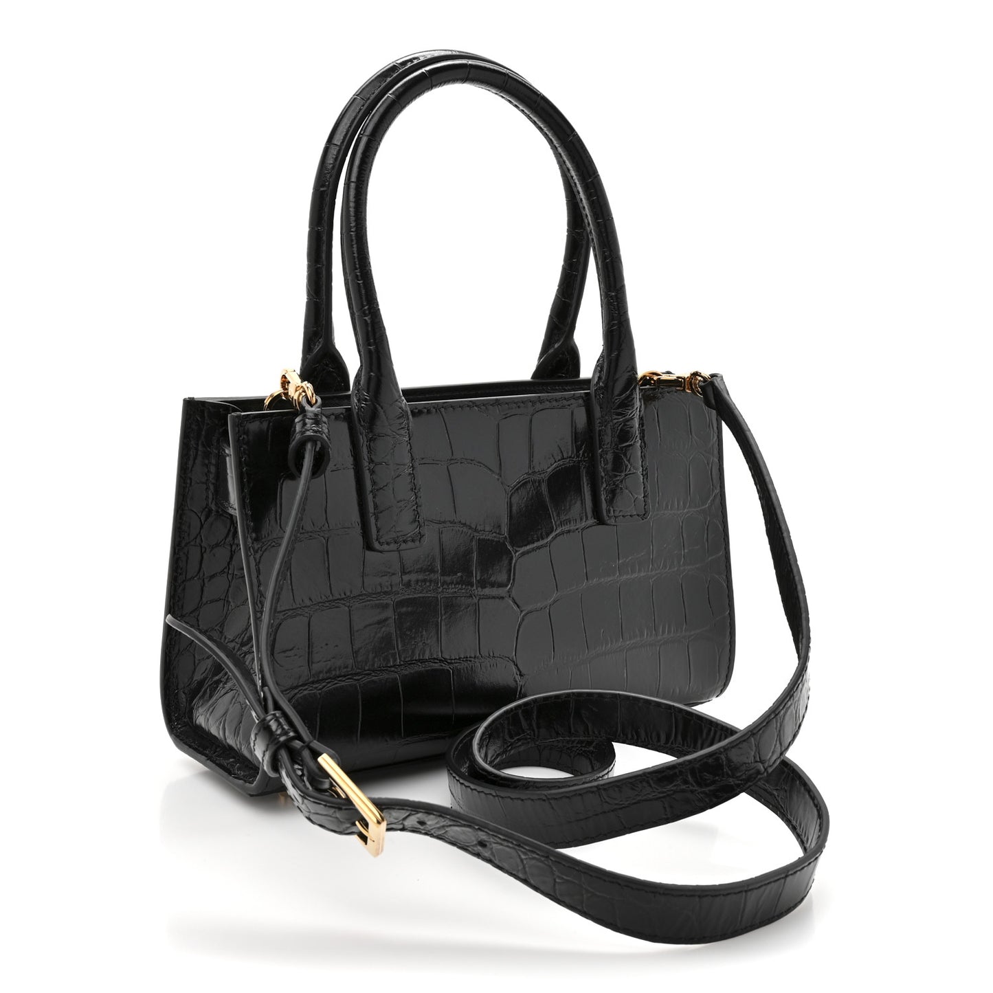 Calfskin Crocodile Embossed Small Medusa '95 Tote Black