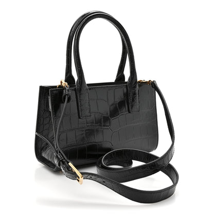 Versace Calfskin Crocodile Embossed Small Medusa '95 Tote Black 3 of 9