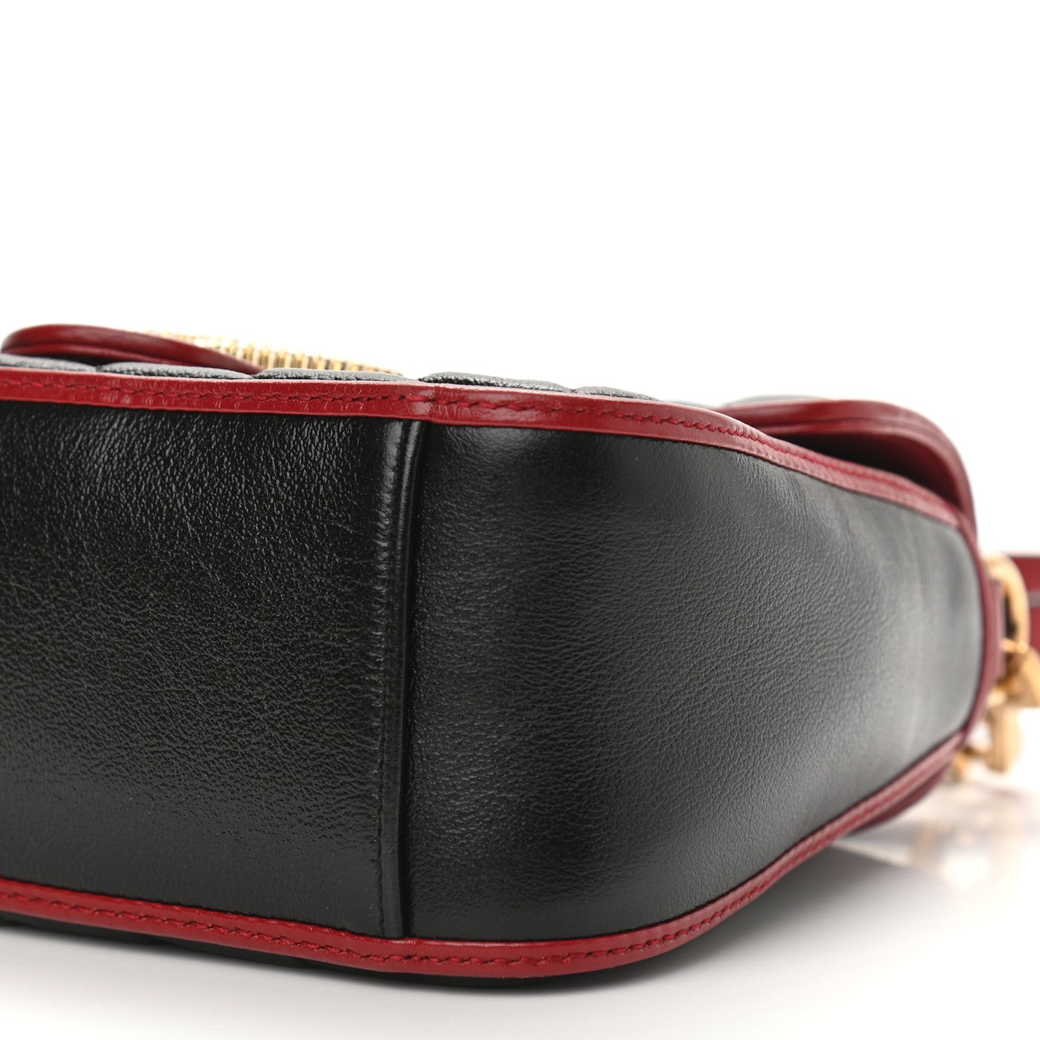 Gucci Vintage Effect Calfskin Matelasse Diagonal Mini Torchon GG Marmont Top Handle Shoulder Bag Black Romantic Cherry 10 of 10