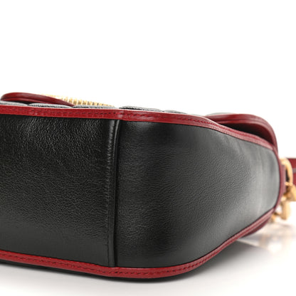 Gucci Vintage Effect Calfskin Matelasse Diagonal Mini Torchon GG Marmont Top Handle Shoulder Bag Black Romantic Cherry 10 of 10