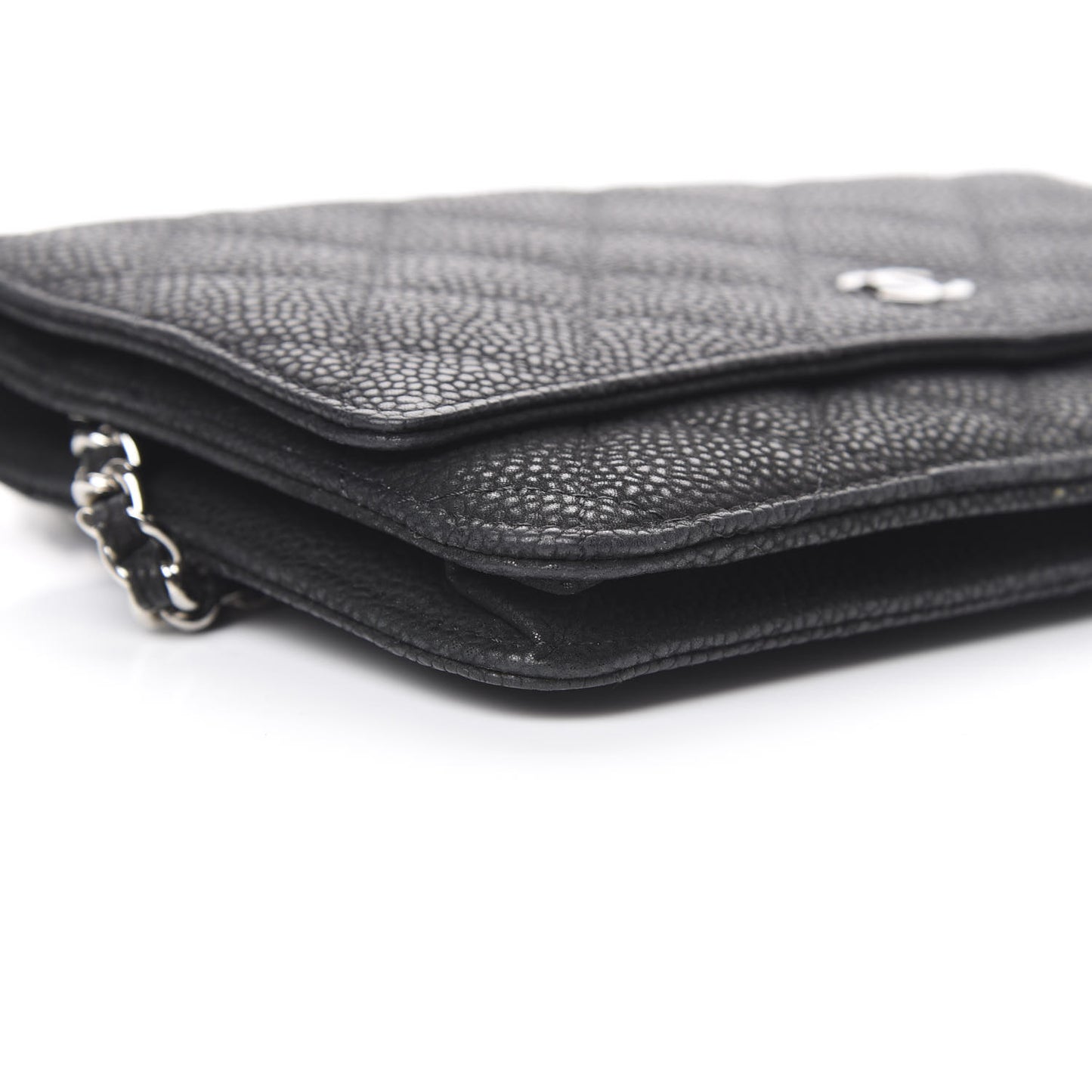 Iridescent Caviar Quilted Wallet On Chain WOC Black