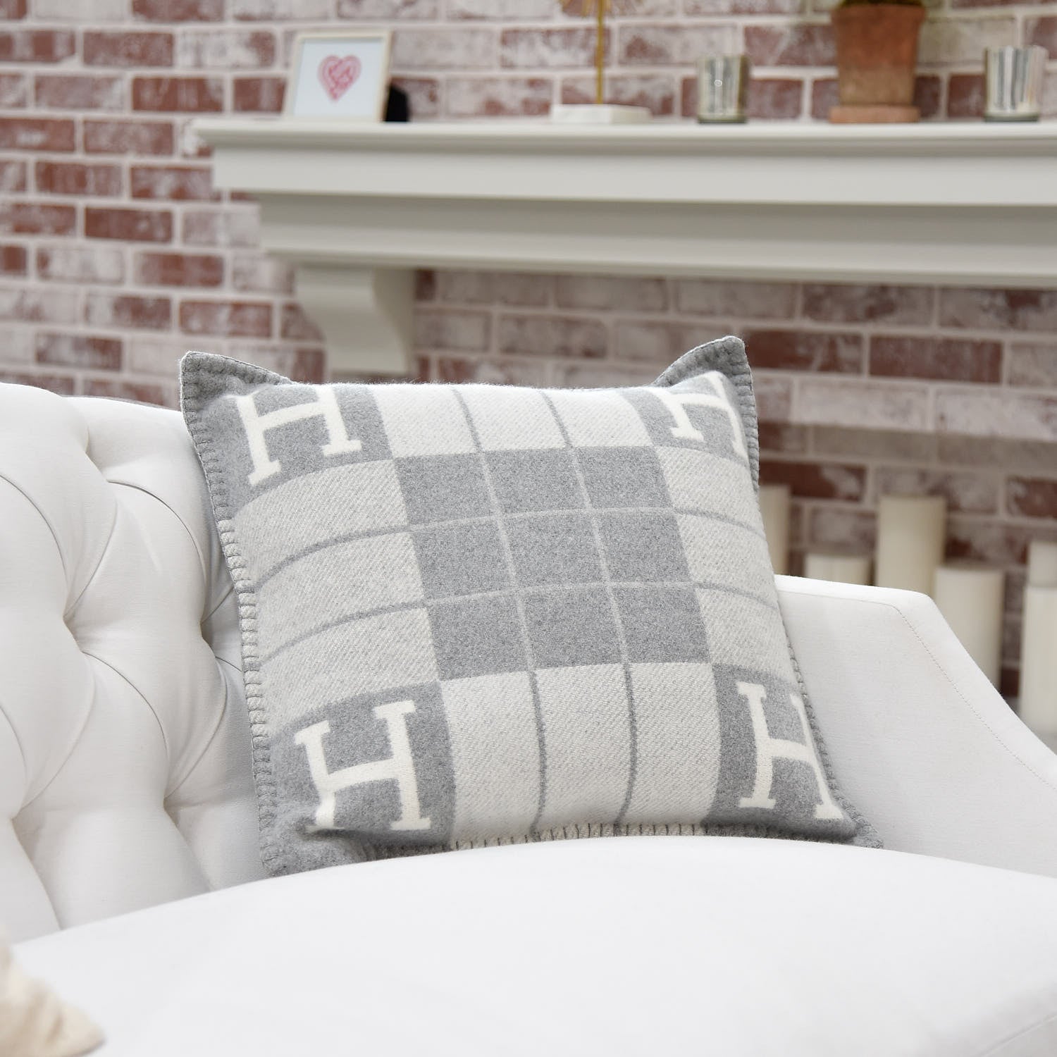 Hermes Wool Cashmere Avalon III Pillow PM Ecru Gris Clair 2 of 3
