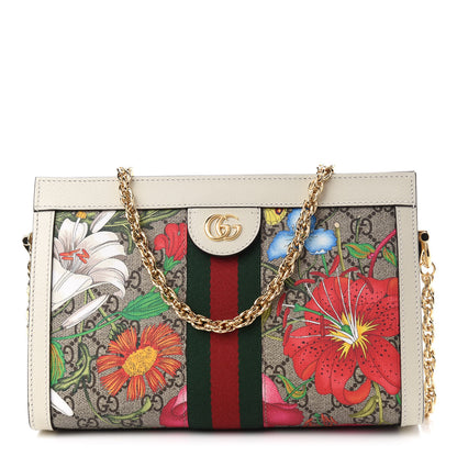 Gucci GG Supreme Monogram Flora Web Small Ophidia Chain Shoulder Bag White 1 of 9