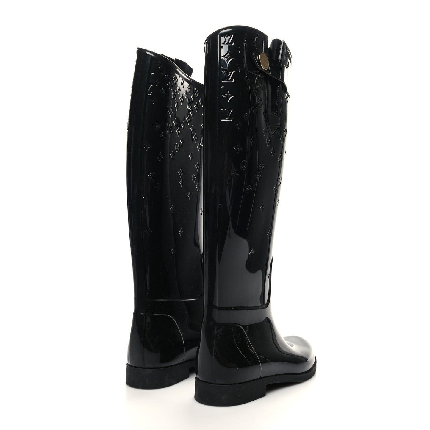 Rubber Embossed Monogram Drops High Rain Boots 36 Black