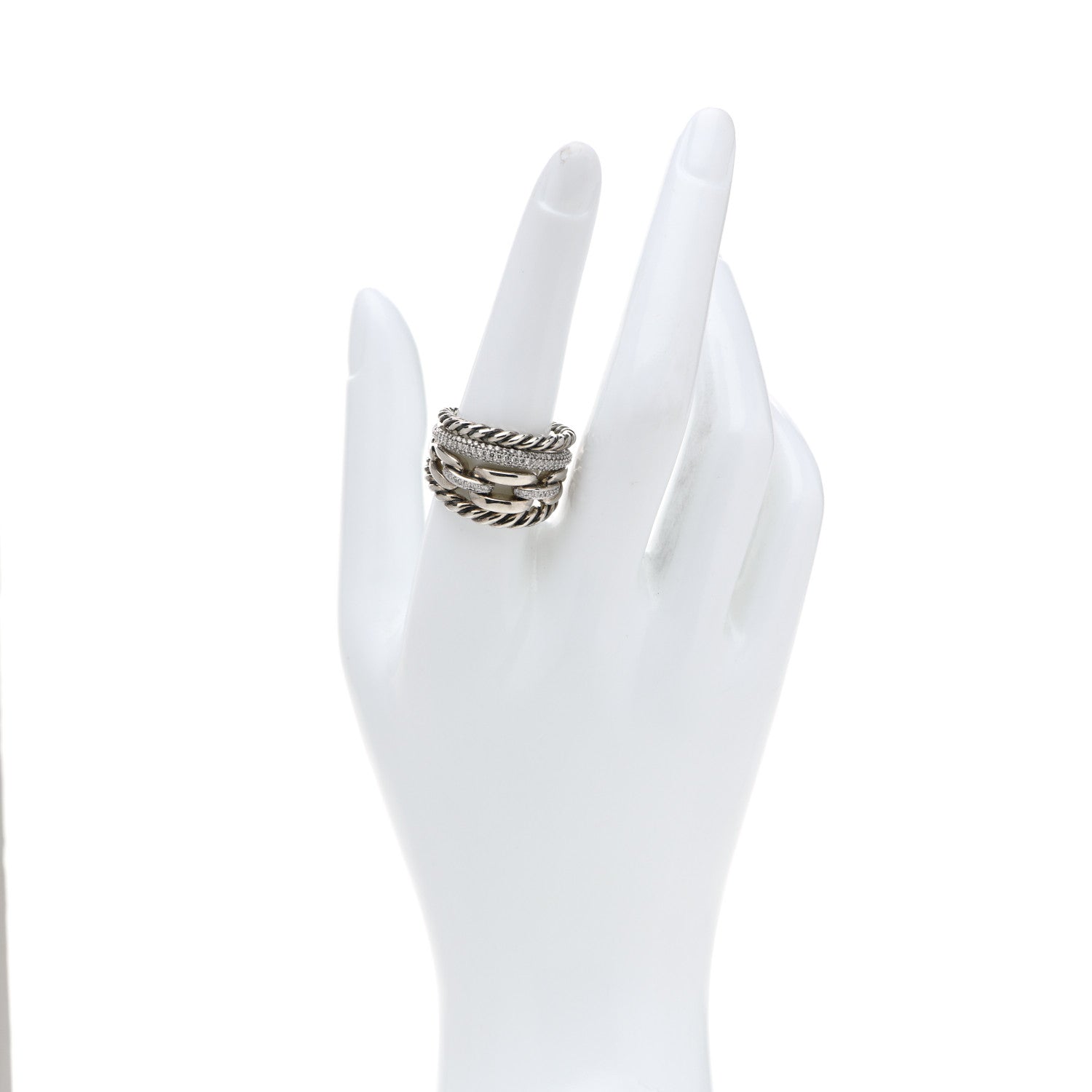 David Yurman Sterling Silver Diamond Wellesley Four-Row Ring 57 8 2 of 5
