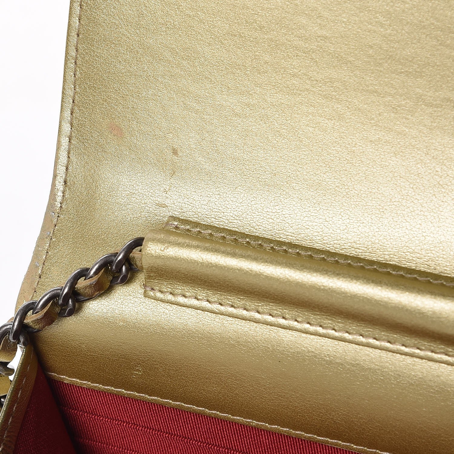 Chanel Metallic Aged Calfskin Quilted Gabrielle Wallet On Chain WOC Gold 10 of 12