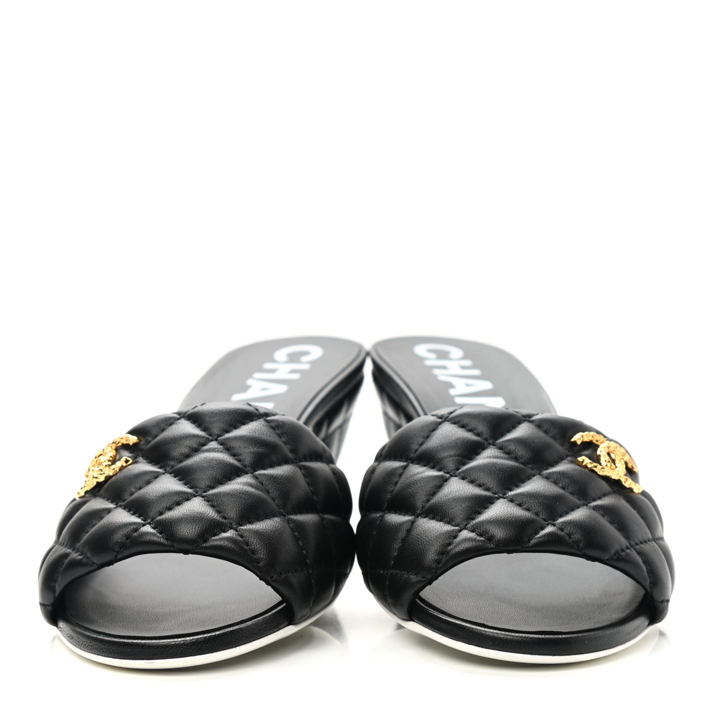 Lambskin Quilted Textured CC Mules 39 Black