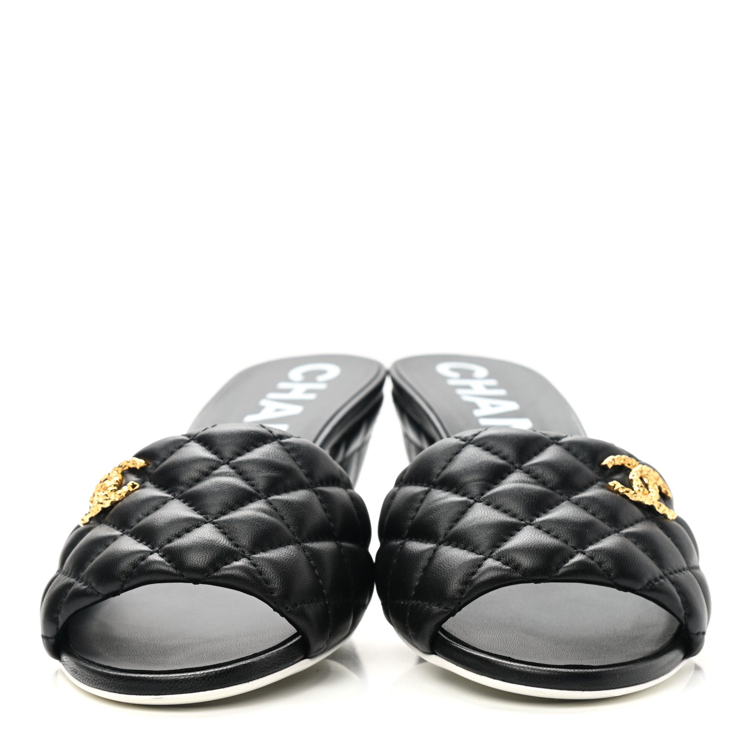 Chanel Lambskin Quilted Textured CC Mules 39 Black 2 of 9