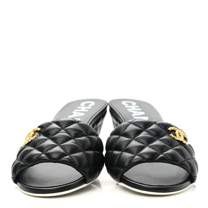 Chanel Lambskin Quilted Textured CC Mules 39 Black 2 of 9