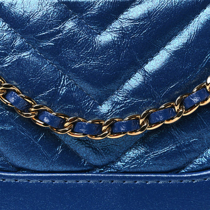 Chanel Iridescent Aged Calfskin Chevron Quilted Small Gabrielle Clutch With Chain Blue 9 of 11