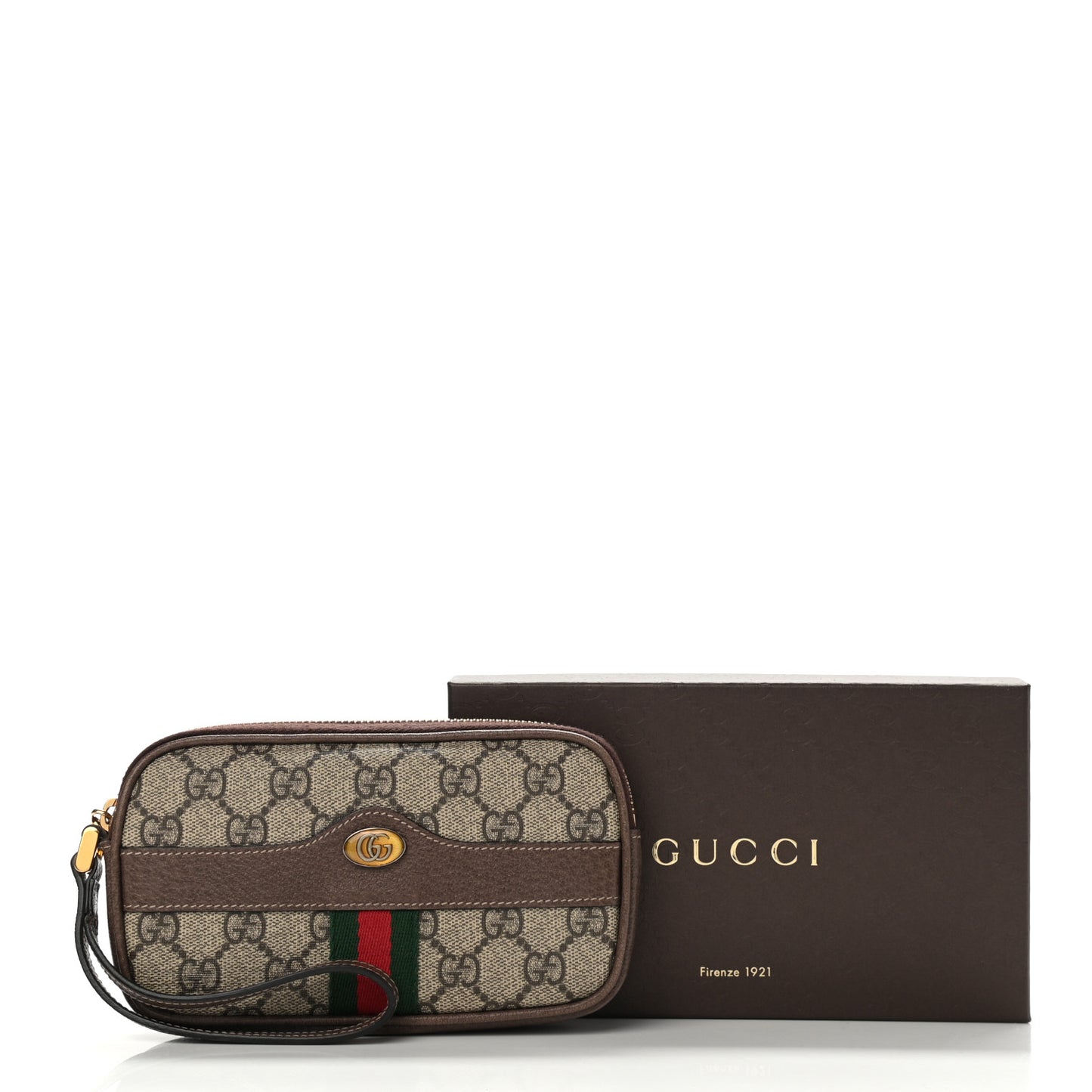 GG Supreme Monogram Ophidia Phone Case Wristlet Brown