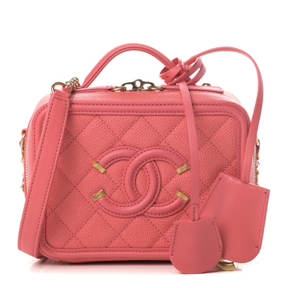 Chanel Caviar Quilted Small CC Filigree Vanity Case Coral 1 of 12