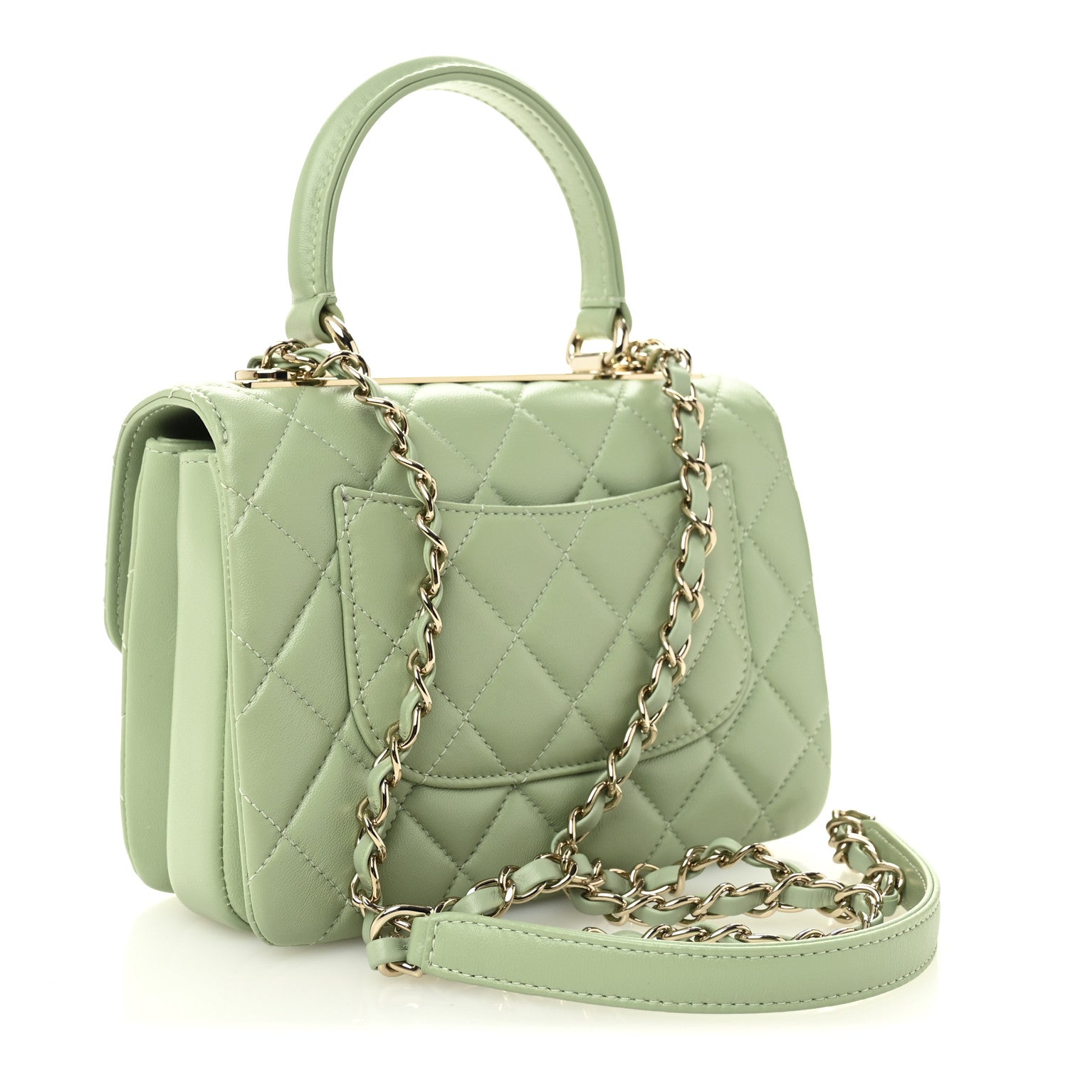 Chanel Lambskin Lacquered Quilted Mini Trendy CC Dual Handle Flap Bag Light Green 3 of 11