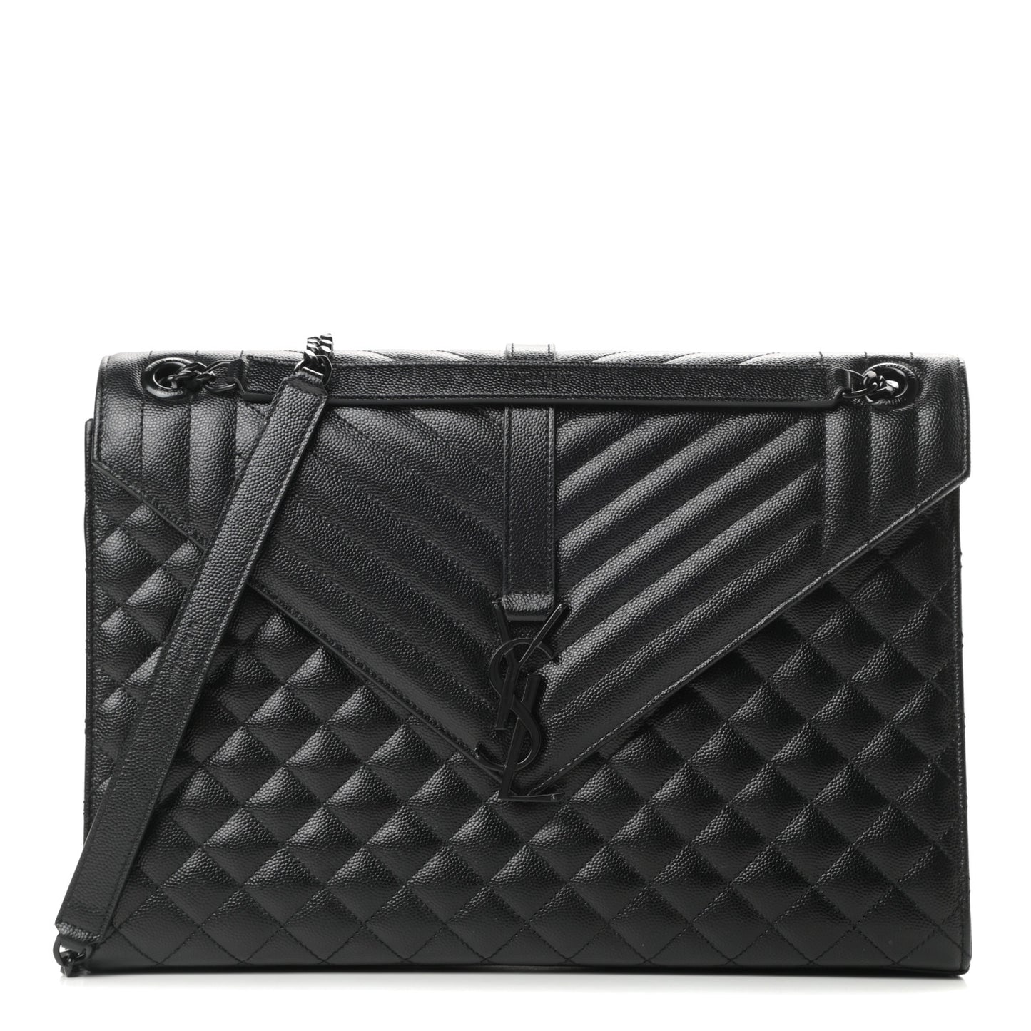 Grain De Poudre Textured Mixed Matelasse Large Triquilt Monogram Monochrome Satchel Black