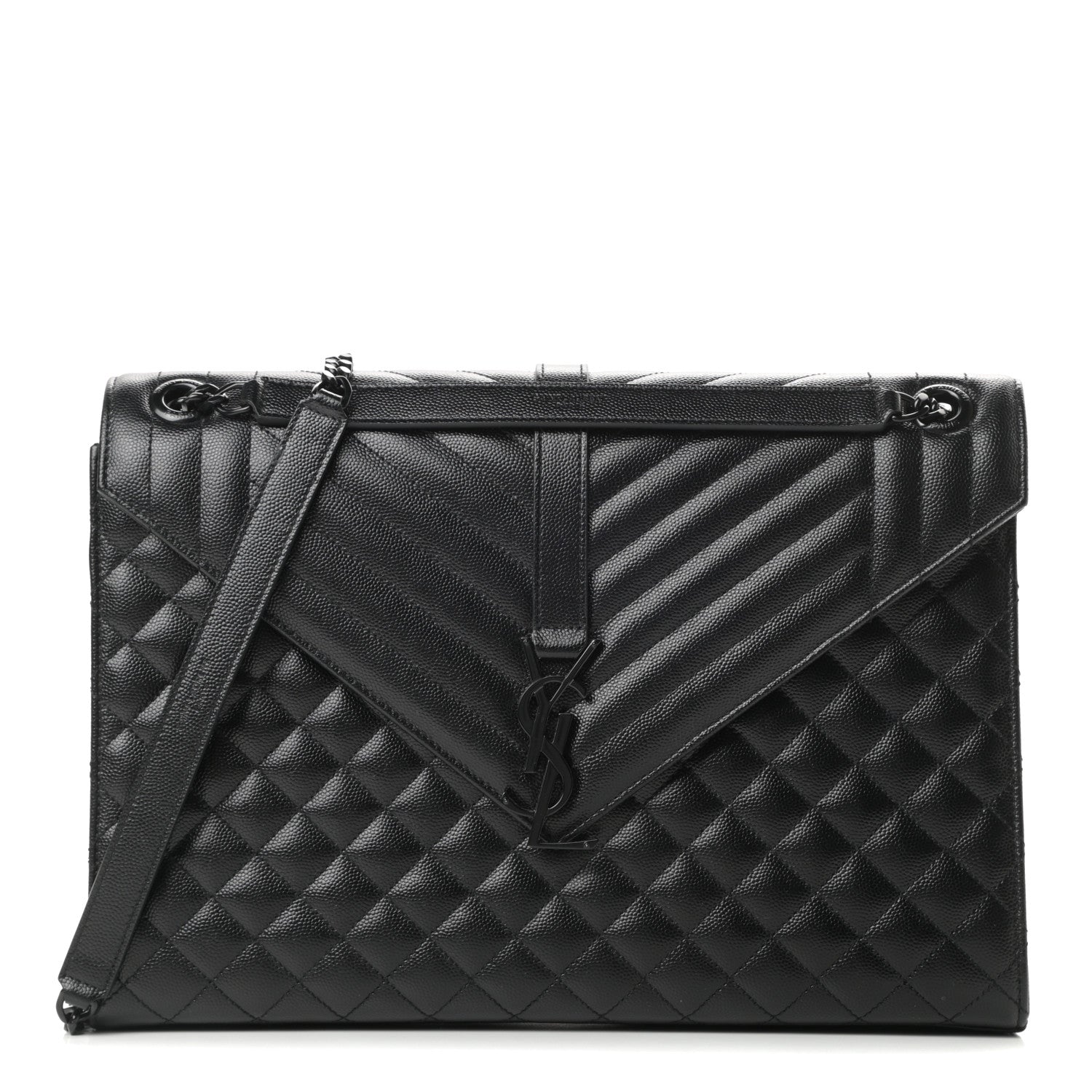Saint Laurent Grain De Poudre Textured Mixed Matelasse Large Triquilt Monogram Monochrome Satchel Black 1 of 13