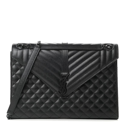 Saint Laurent Grain De Poudre Textured Mixed Matelasse Large Triquilt Monogram Monochrome Satchel Black 1 of 13