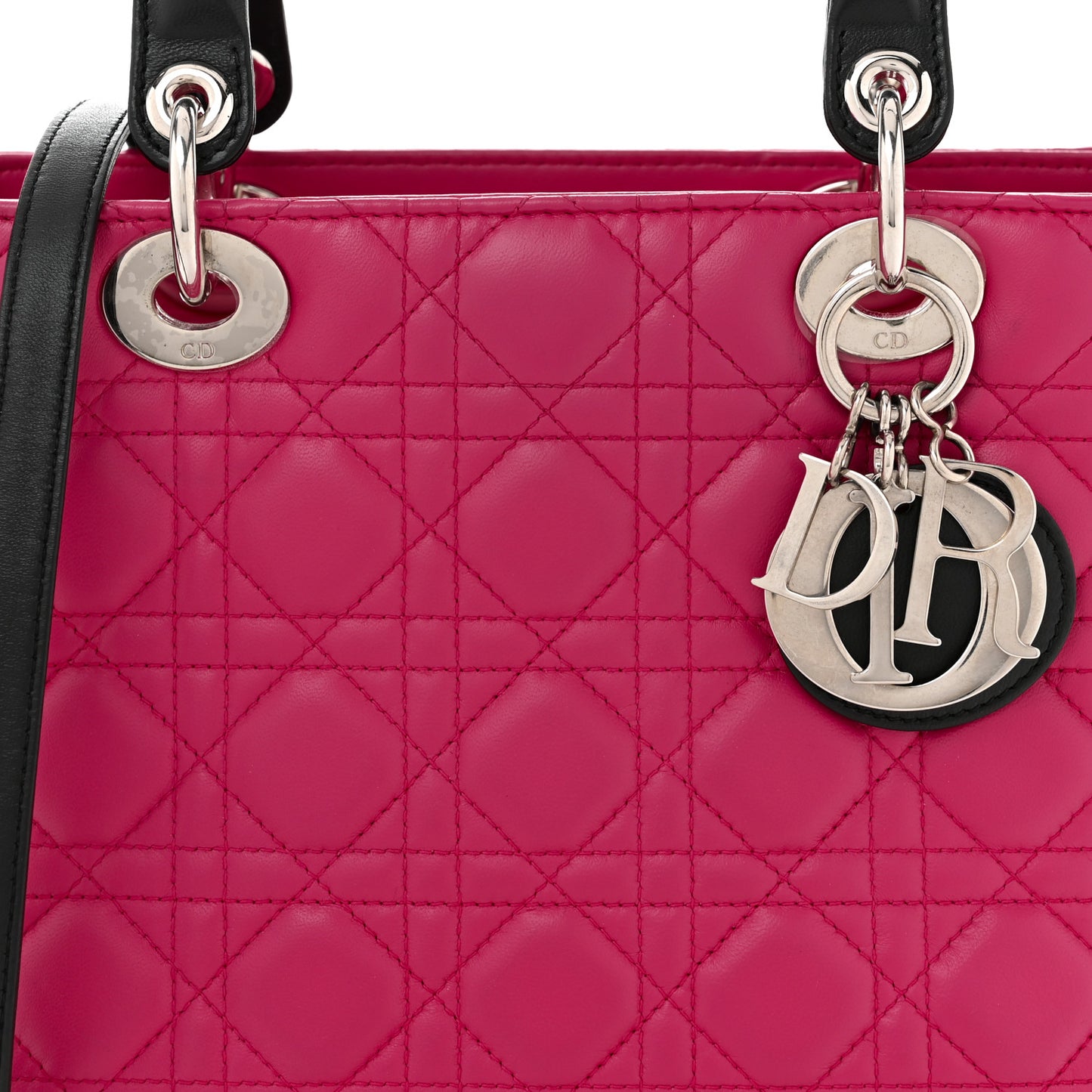 Lambskin Cannage Medium Tri-Color Lady Dior Fuchsia Anemone Black