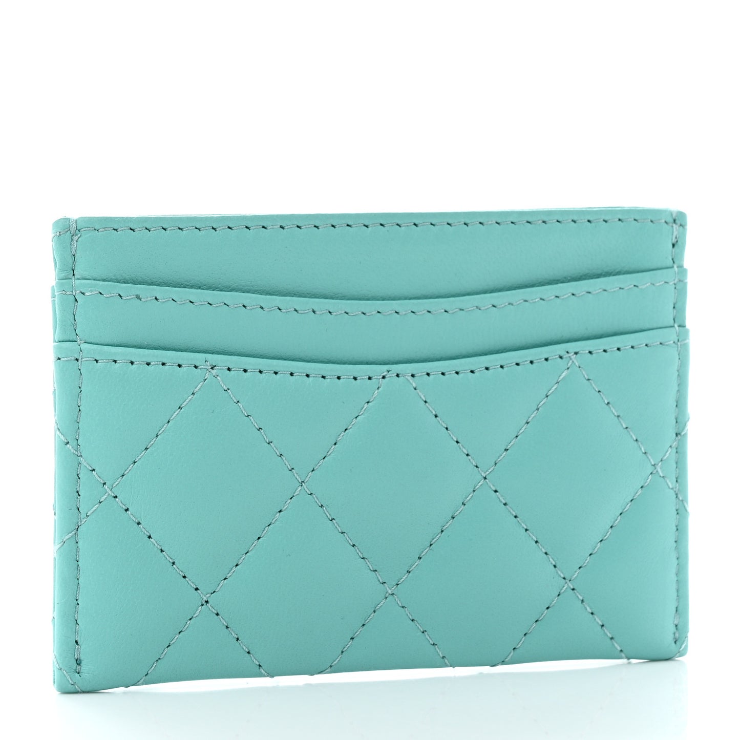 Lambskin Quilted Card Holder Turquoise
