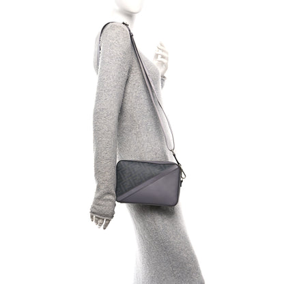 Fendi Glazed Fabric Vitello Liberty FF 1974 Diagonal Medium Camera Case Grey 2 of 10