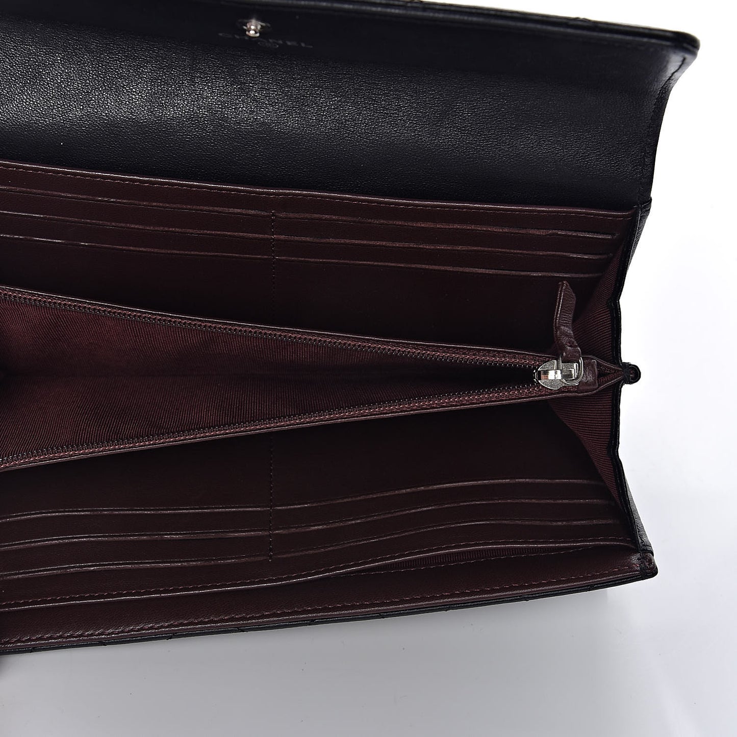 Lambskin Quilted Large Gusset Flap Wallet Black