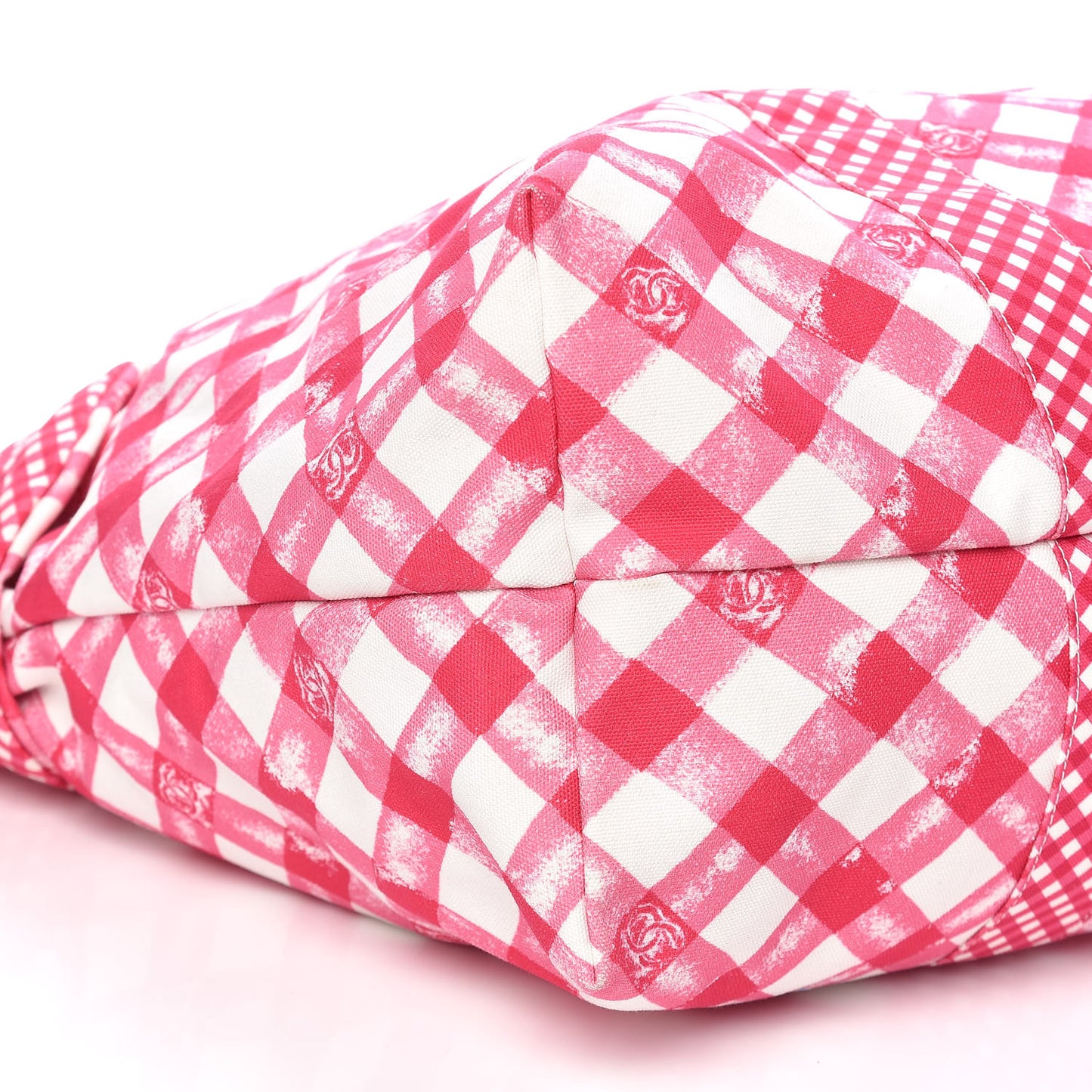 Canvas Gingham Printed CC Tote Pink White