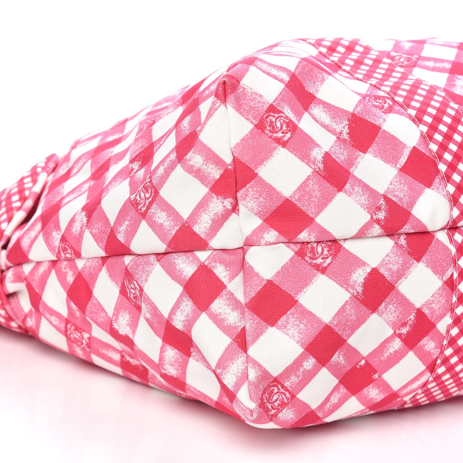 Chanel Canvas Gingham Printed CC Tote Pink White 5 of 9
