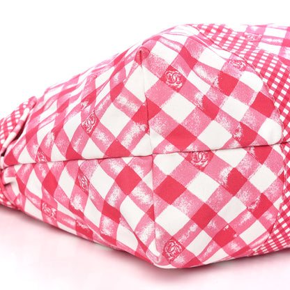 Chanel Canvas Gingham Printed CC Tote Pink White 5 of 9