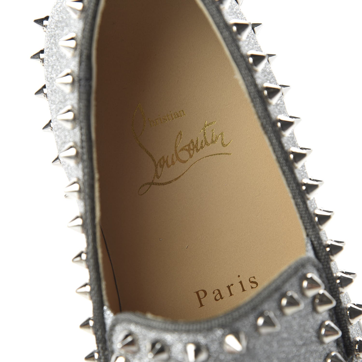 Christian Louboutin Calfskin Spikes Pik Boat Glitter Sneakers 36.5 Silver 7 of 8