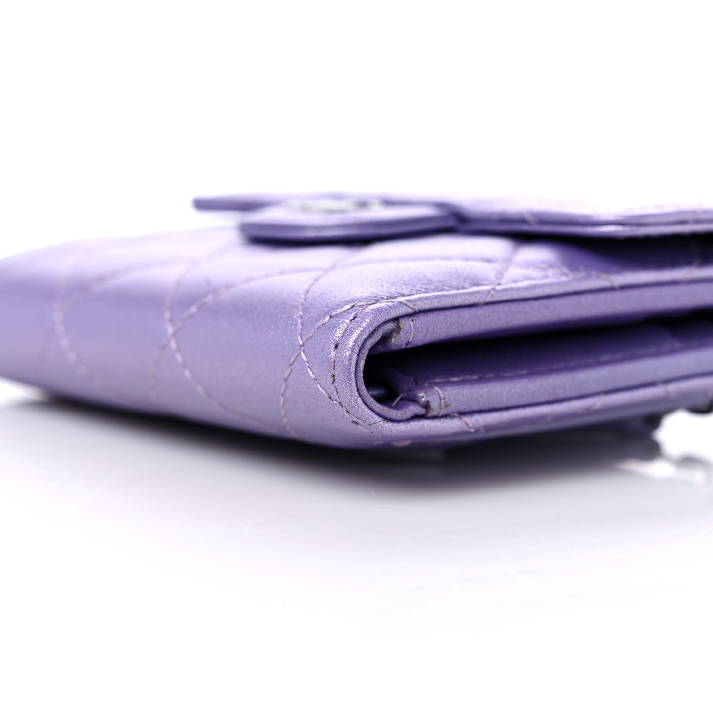 Iridescent Lambskin Quilted Compact Flap Wallet Purple