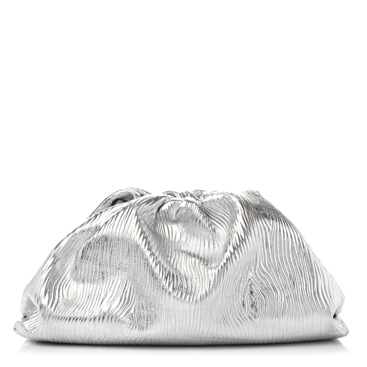 Metallic Bark Calfskin Embossed The Pouch Oversized Clutch Silver