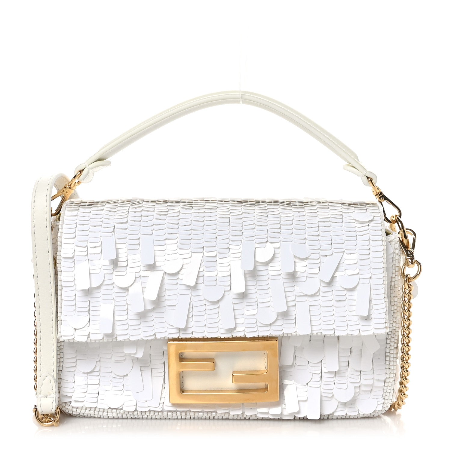 Fendi Sequin Paillettes Vitello Grace Sex and the City Mini Baguette White 1 of 10
