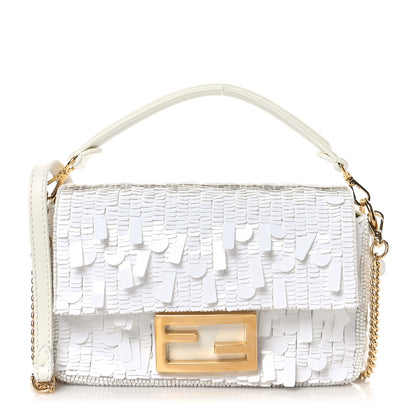 Fendi Sequin Paillettes Vitello Grace Sex and the City Mini Baguette White 1 of 10