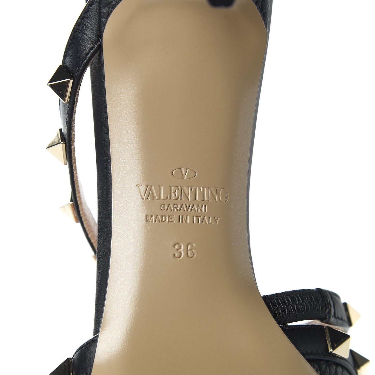 Pebbled Calfskin Rockstud Cross Strap 50mm Mules 36 Black