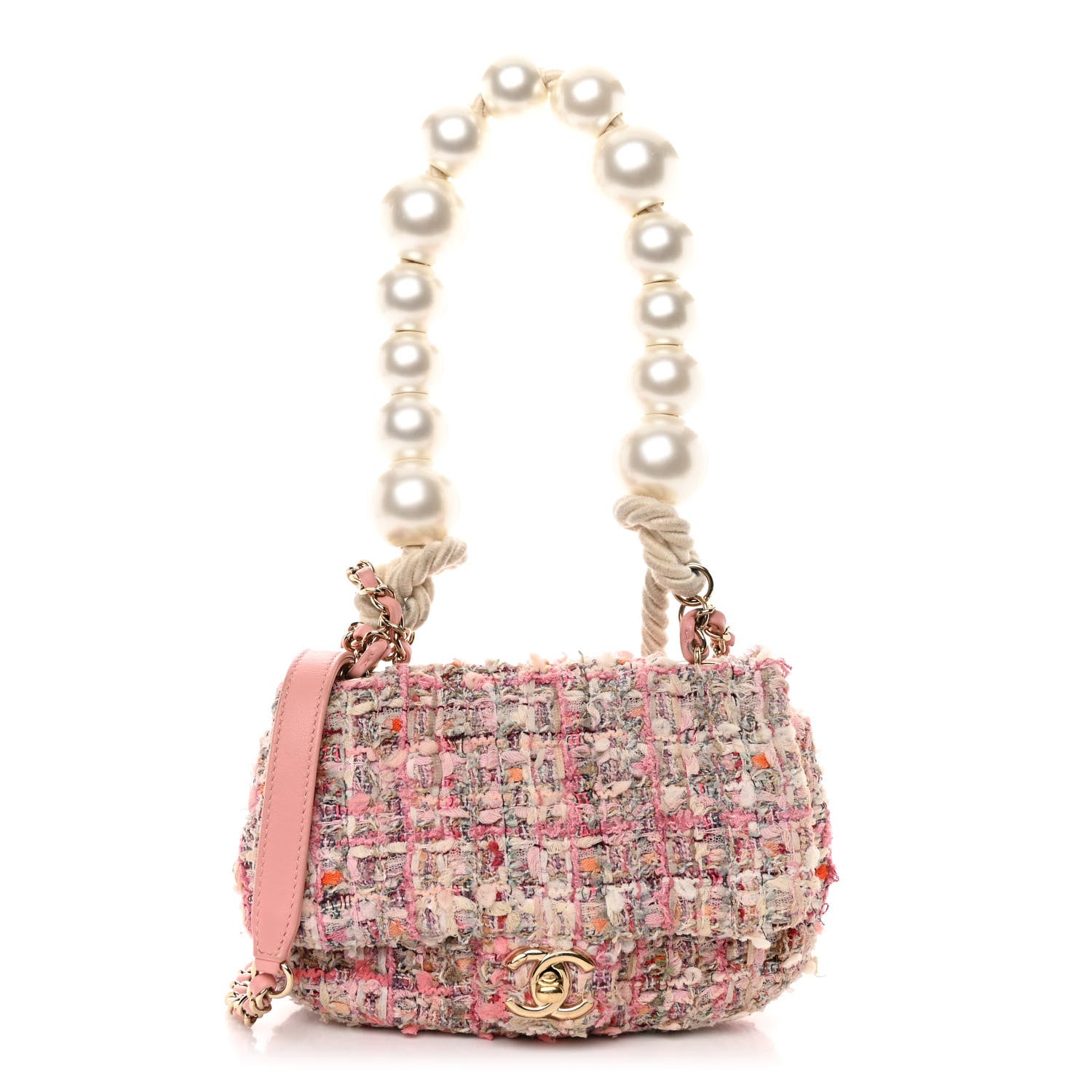 Chanel Tweed Mini Pearl Handle Flap Pink Beige Orange Ecru 1 of 10