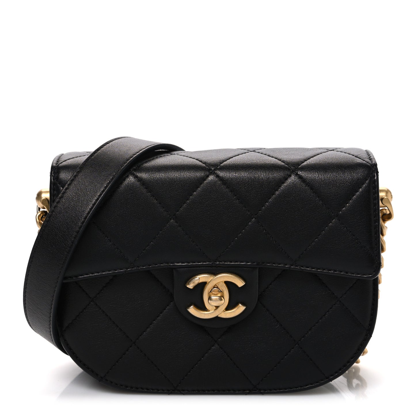 Calfskin Quilted Moon Messenger Black