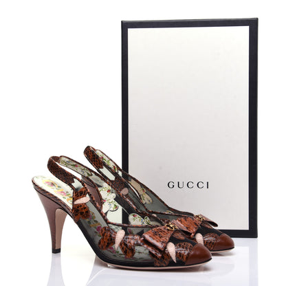 Gucci Malaga Kid Elaphe Lizard Butterflies Mid-Heel Slingback Pumps 37.5 Bright Cuir Black Soft Pink 13 of 13