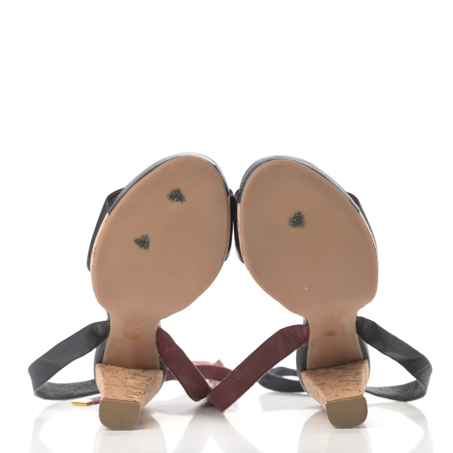 Calfskin Cork CC Ankle Strap Sandals 37.5 Black