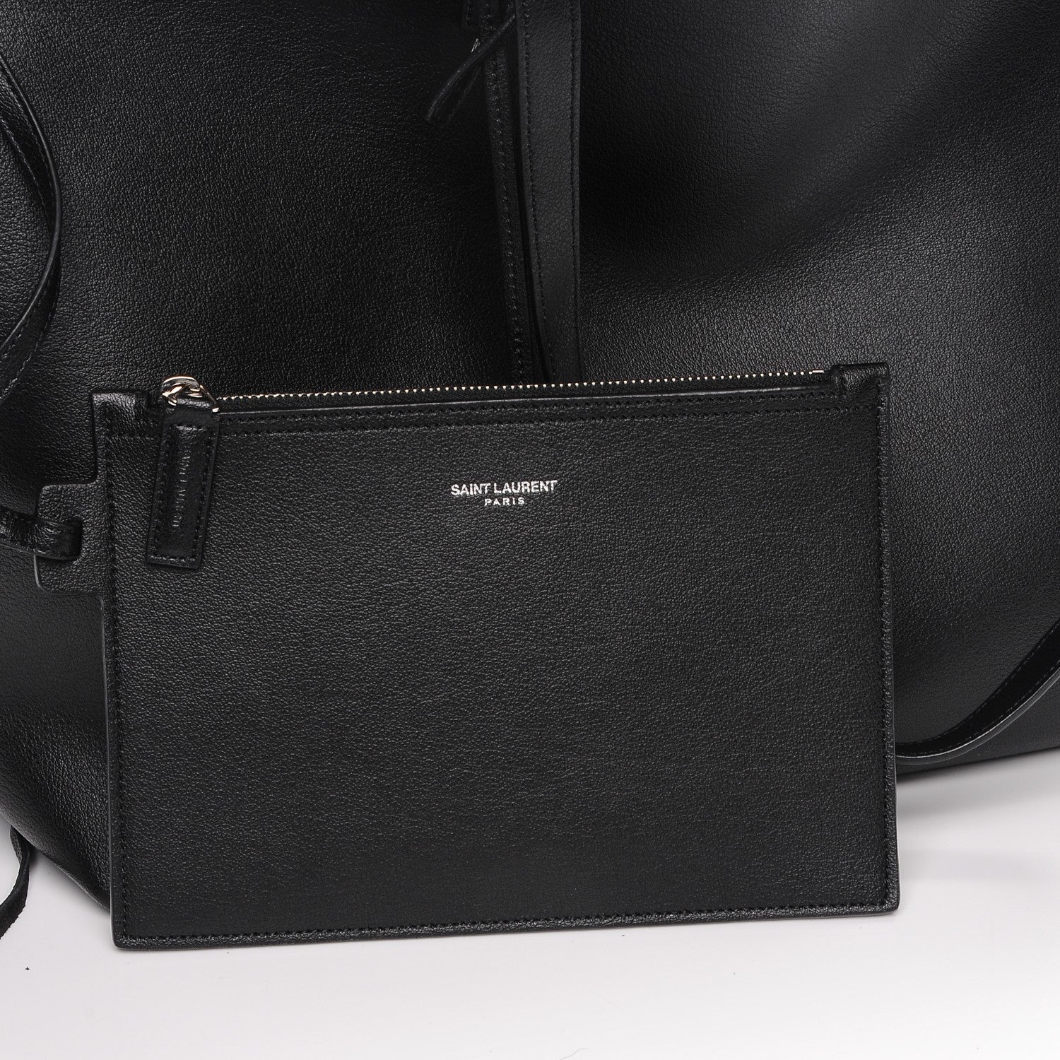 Saint Laurent Calfskin Large Fringe Shopping Tote Black 6 of 8