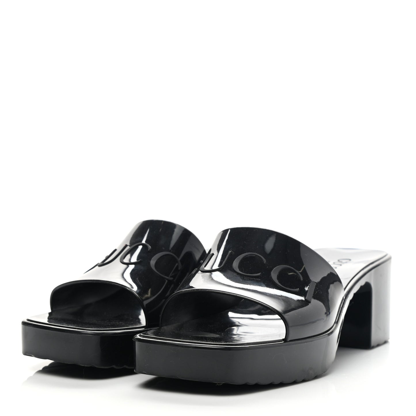 Rubber Gucci Logo Womens Platform 20/60mm Slide Sandals 38 Black