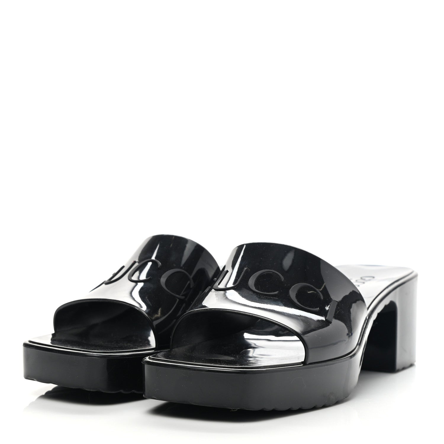 Gucci Rubber Gucci Logo Womens Platform 20/60mm Slide Sandals 38 Black 3 of 7
