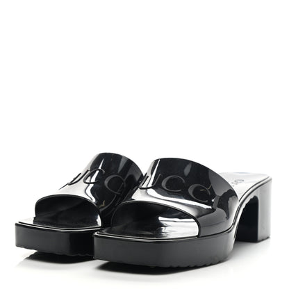 Gucci Rubber Gucci Logo Womens Platform 20/60mm Slide Sandals 38 Black 3 of 7