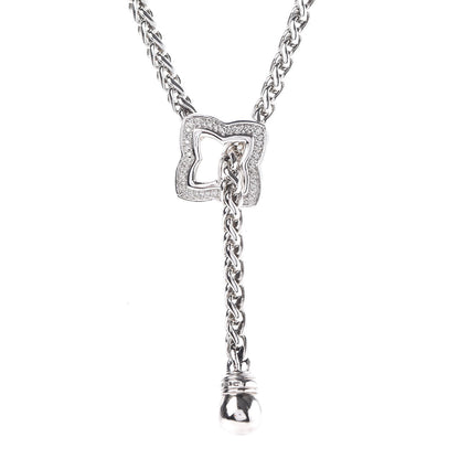David Yurman Sterling Silver Diamond Quatrefoil Lariat Wheat Chain Necklace 4 of 7