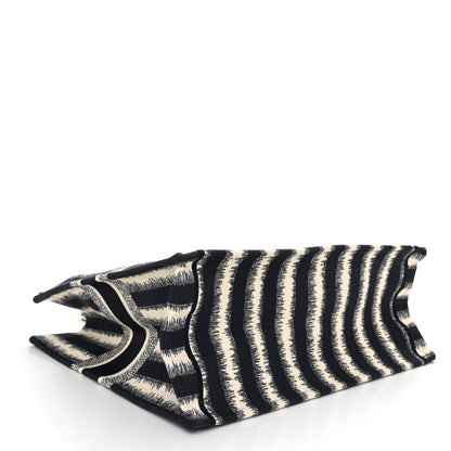 Christian Dior Canvas Embroidered Large Striped Book Tote Navy 4 of 12